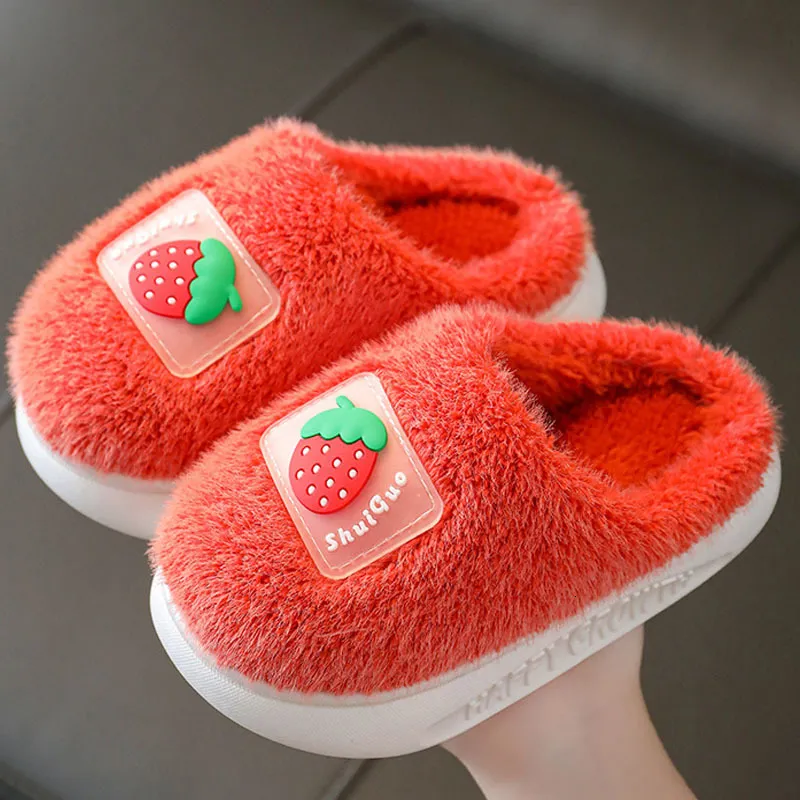 Slipper Autumn Winter Children Slipper Girls Fruit Fruit Indoor Fur Fels Baby Slippers Boys Kids Sapatos casuais 230301