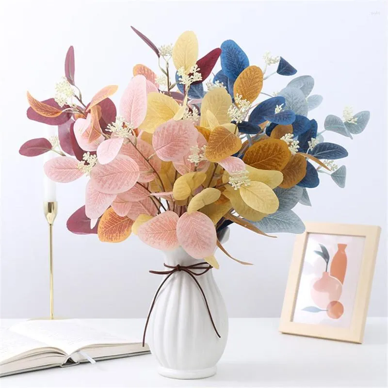 장식용 꽃 3pcs 홈 장식 인공 화려한 식물 유칼립투스 잎 웨딩 아치 꽃 배열 거실 테이블 포토