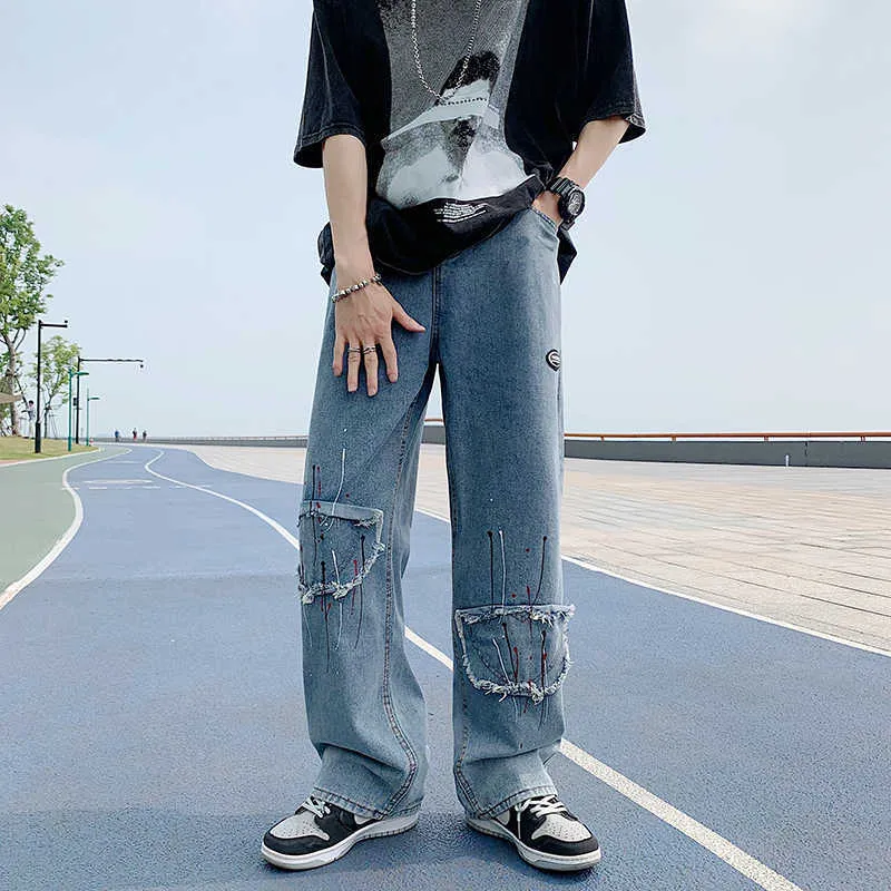Save Big on Bulk Blue Jeans Pant Men Mens Designer Blue Jeans Patchwork  Straight Leg Denim Pants, Men Streetwear Jeans With Paint Splatter, High