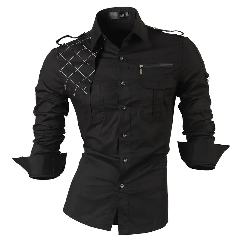 Men's Casual Shirts jeansian Men's Long Sleeve Dress Casual Shirts Fashion Stylish Designer Military 8371 230301