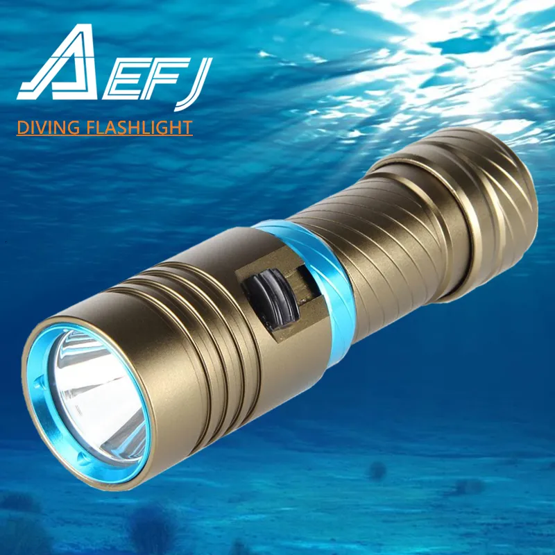 Zaklampen fakkels xml2 waterdichte duik onder water 80 meter led duiken zaklamp geel lamp licht camping lanterna met stepless dimmen 230228