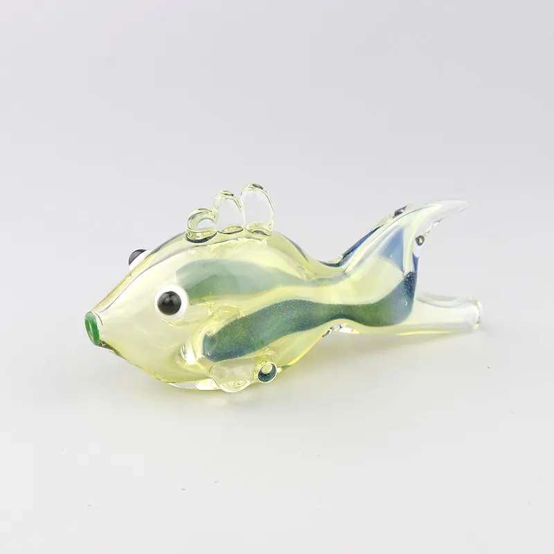 Pipa da fumo in vetro a forma di pesce da 4,5 pollici: vetro borosilicato di alta qualità a strisce blu tremolanti