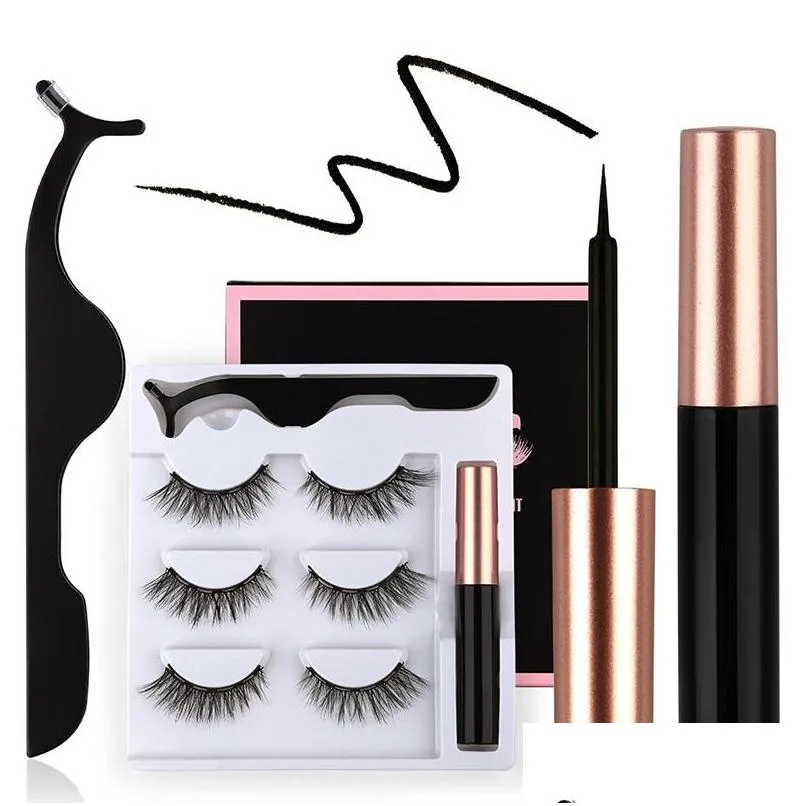 Falsche Wimpern Wimpern Paket Box 3 5 10 Paar Magnet Magnetische Wimpern Set Großhandel Eyeliner Pinzette Kombination Schönheit Werkzeuge Make-up Dhyxg