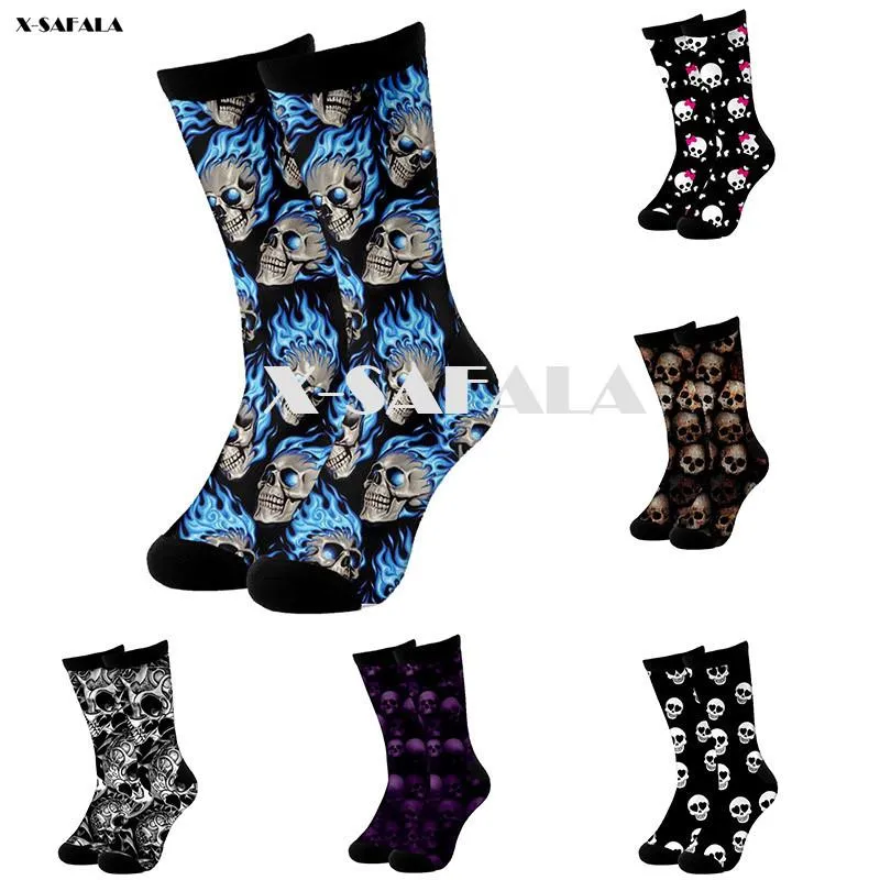 Chaussettes pour hommes Noël Halloween Viking 3D Mode Longue Cyclisme Casual Nouveauté Haute Hommes Femmes Coton Drôle Coloré-3