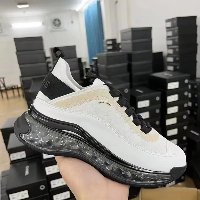 Kvinnors löparskor inre höjd äkta läder luftkudde tjocka sulor designer skor sneakers