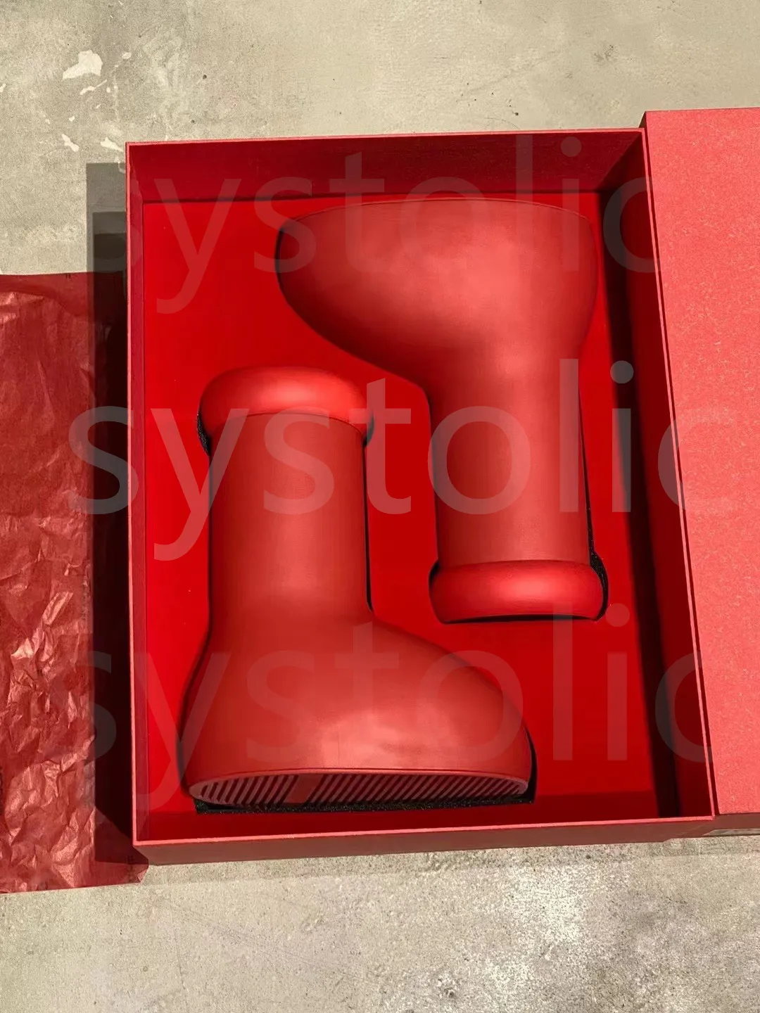 Designer MSCHF Big Red Boot Shoes Rain Boots Dikke Bottom Non-Slip Booties Rubber Platform Bootie Fashion Astro Boy Mens Women Outdoor Sneakers met doos