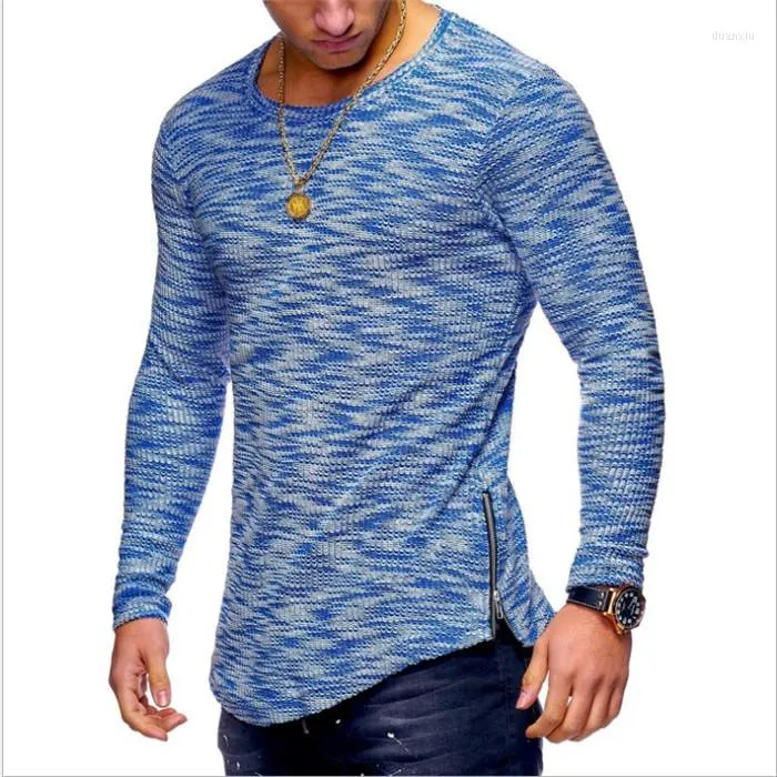 Men's T Shirts Tee Shirt Men 2023 Mens Long Sleeve Round Neck Swag Zipper Hip Hop Slim Fit Streetwear Homme