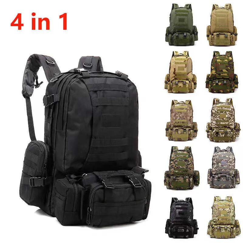 Sac à dos 55L sac à dos tactique sac à dos militaire pour hommes 4 en 1 Molle Sport sac tactique randonnée en plein air escalade armée sac à dos Camping BagsJ230301