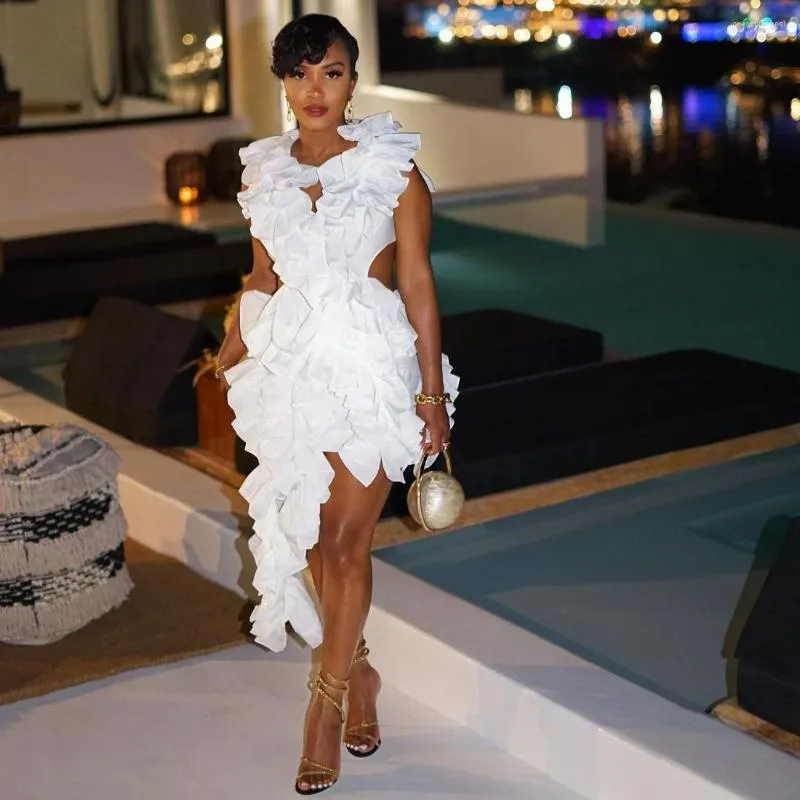 Party Dresses White Unique Sexy Short Prom Open Back Ruffles Women