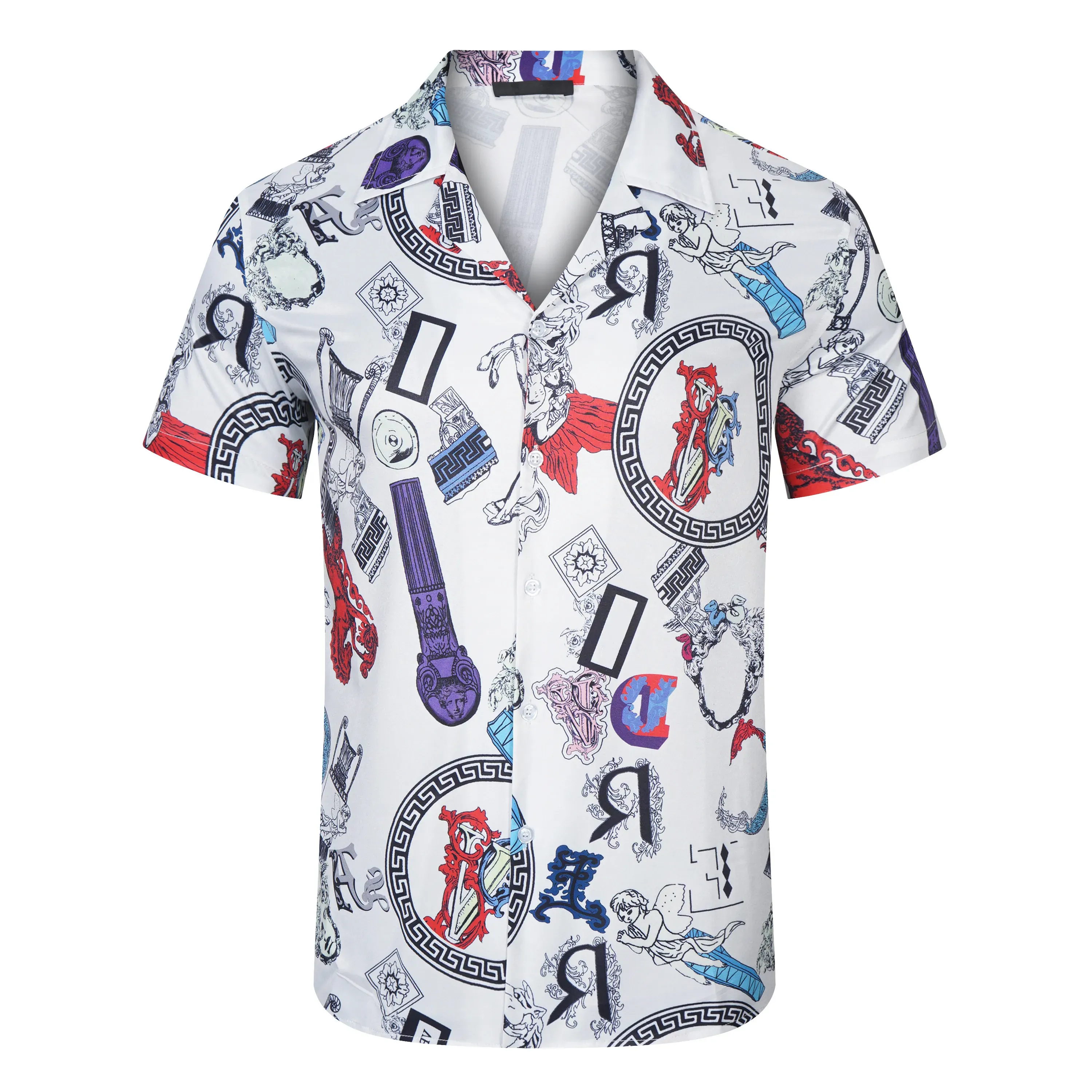 Men's Casual Shirts Summer Button Down Designer Bowling Shirts Men Fashion ROYAL REBELLION BAROCCO Print Dress Shirt Casual S219u