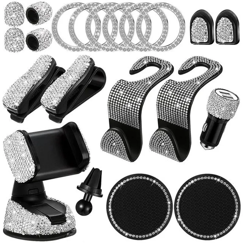 20 pièces tableau de bord Wira cristal strass voiture accessoires ensemble voiture support de téléphone universel Bling voiture accessoires pour femmes Auto intérieur montage Durable