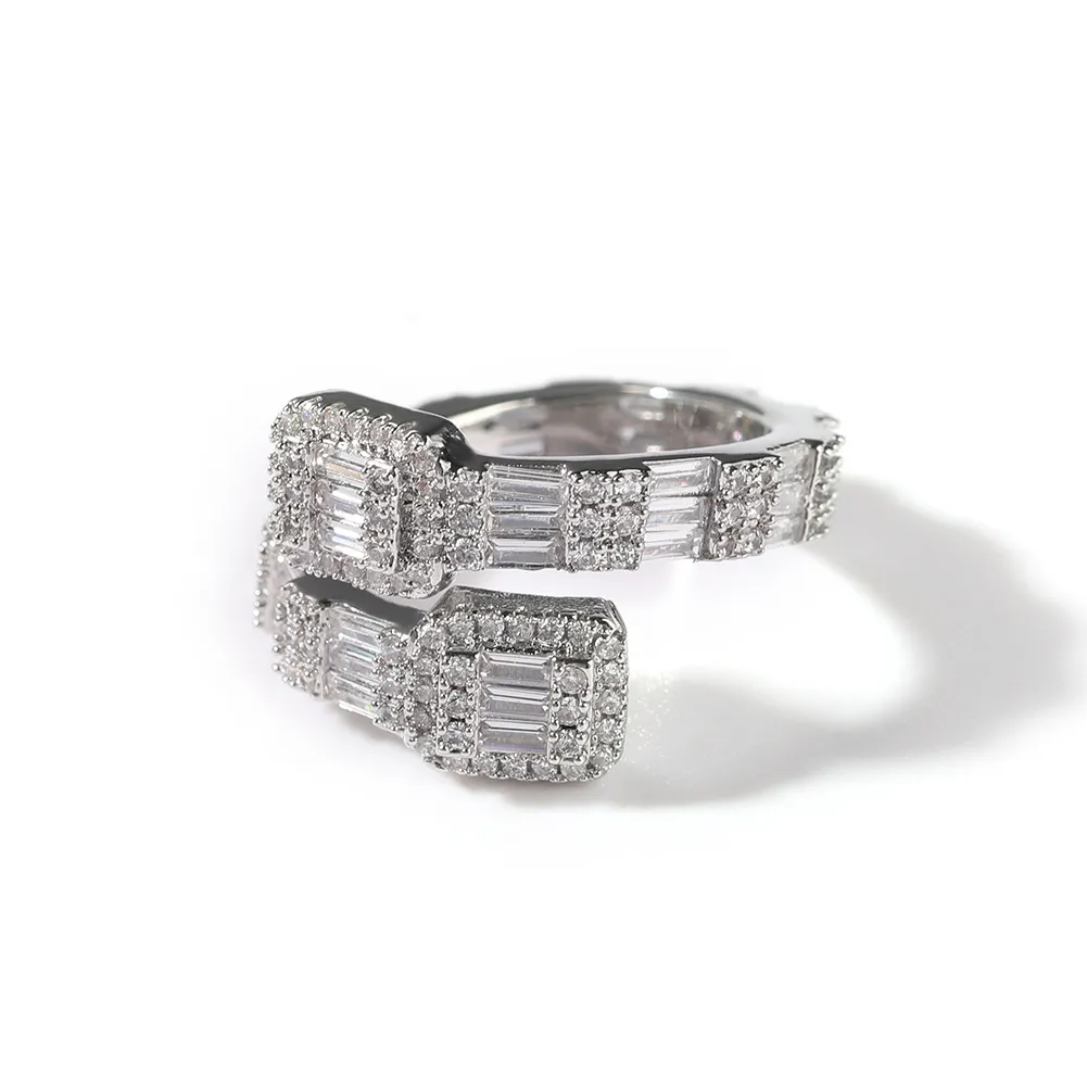 Grande bague en pierres précieuses pour femmes, bijoux de mariage, luxe, Zircon cubique, forme carrée glacée, bague en pierre de cristal