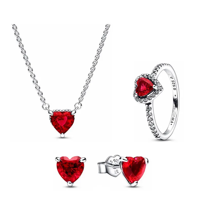 Collana con ciondolo a forma di cuore rosso Anelli per orecchini di design per donna Fai da te Fit Pandora New Fashion Party Engagement Regalo di nozze con scatola