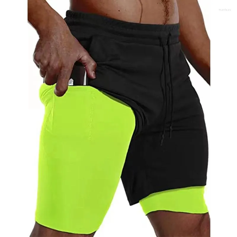 Heren shorts 2023 sportscholen mannen zomer sportkleding dubbel-dek 2 in 1 strand bodems sport training jogging workout korte broek