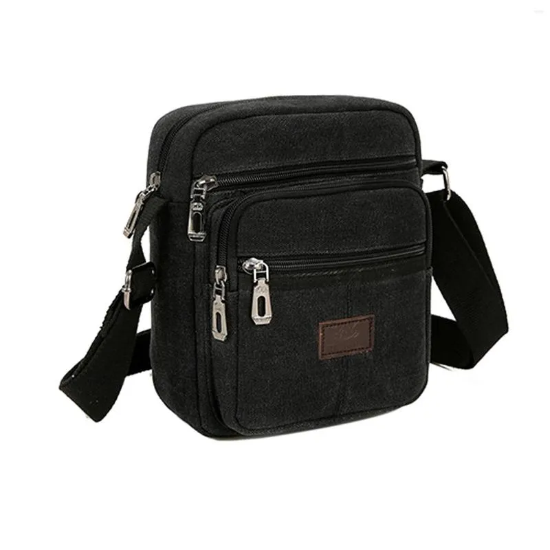 Backpack Men Gift Adjustable Strap Multi Pockets Shoulder Bag Solid Canvas High Density Outdoor Casual Anti Wrinkle Retro Crossbody