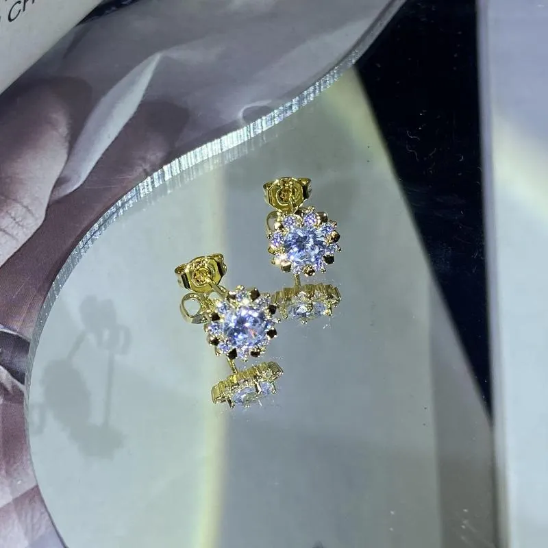 Stud Earrings 2023 Luxuriou Sun Flower 18K Gold Earring For Women Real Diamond Crystal Engagement Valentine's Day Gift Jewelry