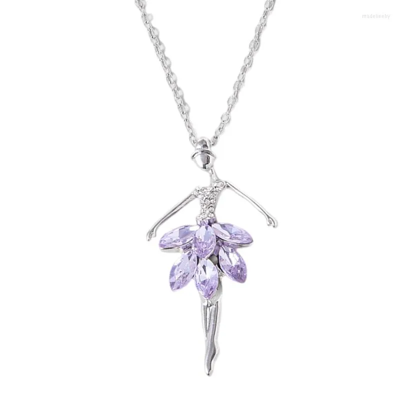 Chaînes 2023 Ballet Danse Fille Pendentif Collier Cristal Violet Danse Ballerine Chandail Chaîne Colliers Pour Femmes Bijoux De Mode