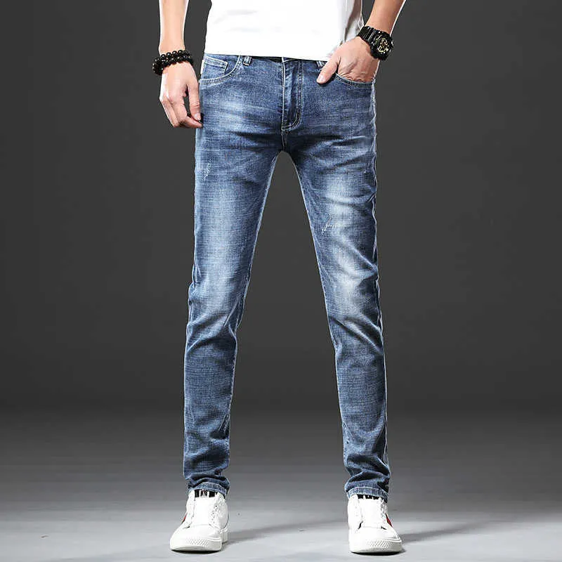 Herr jeans jantour varumärke mager jeans män smal fit denim joggers sträcka manliga jean blyerts byxor blå mode casual hombre ny y2303