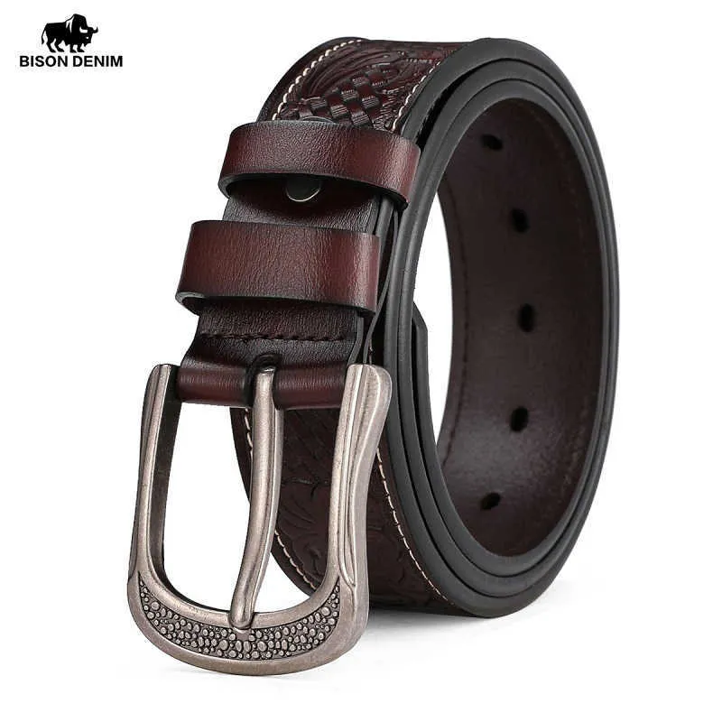 Belts BISON DENIM Men's Belt Cow Genuine Leather Pin Buckle Leather Belt High Quality New Fashion Luxury Strap Male Belts W70253 Z0228
