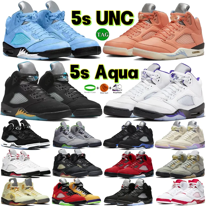 Jumpman 5 UNC Basketball Shoes Men 5S University Blue Aqua Crimson Bliss Dark Concord 녹두 불꽃 레드 로우 표현 스포츠 운동화 디자이너 남성 트레이너