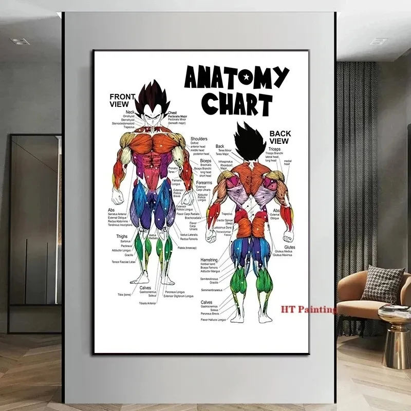 Gemälde Menschliche Anatomie Muskelsystem Diagramm Anime Fitness Leinwand Malerei Wandkunst Bilder Medizinische Bildung Zuhause Klinik Schule Dekor Woo