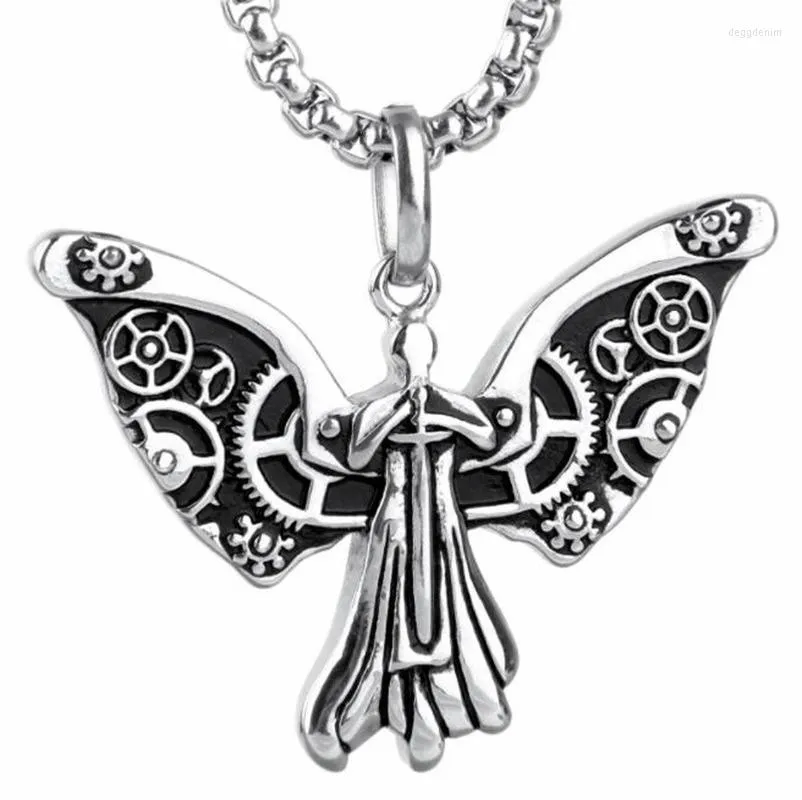 Collane con ciondolo Retro Gothic Angel Wing Steampunk Gear Gioielli per collana selvaggia da uomo e da donna