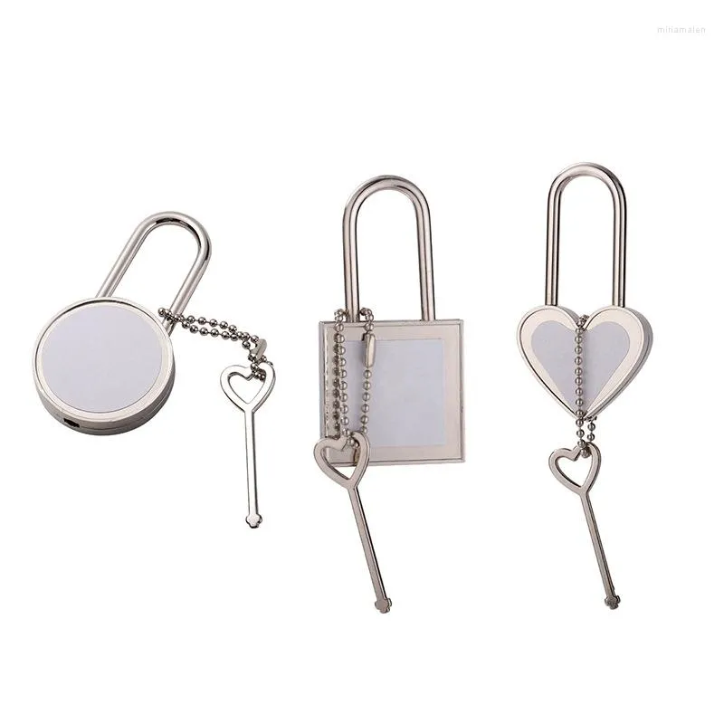 Nyckelringar sublimering tomma önskelås med nyckel kärlek lås hjärtform hänglås nyckelring bröllop valentins dag gåva för värmeöverföring