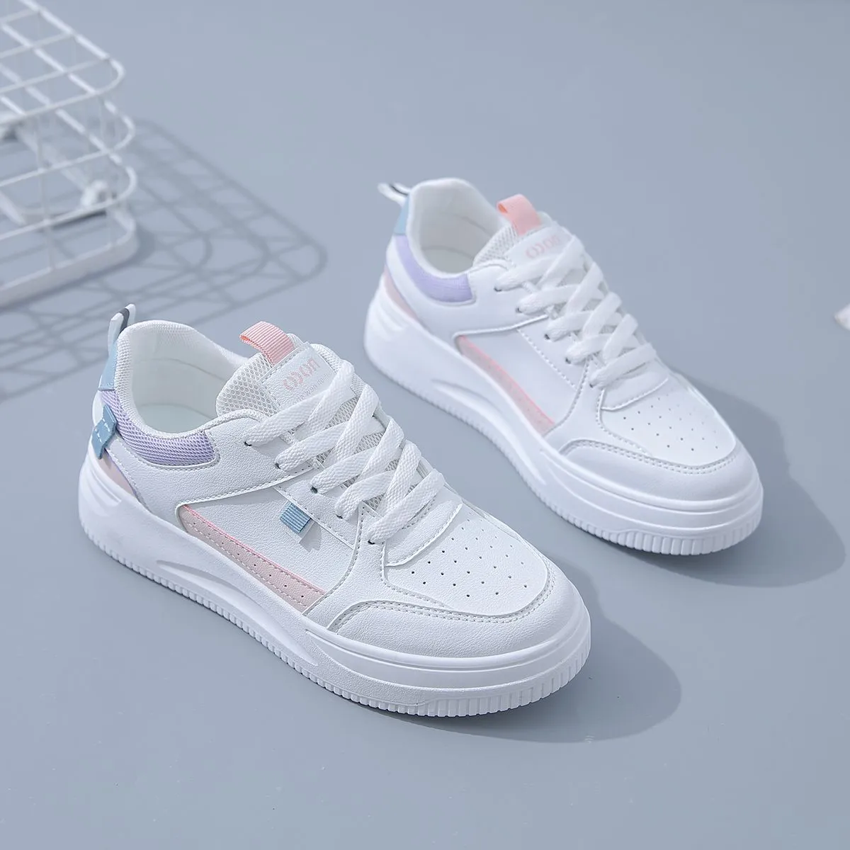 Fashion hotsale women's flatboard shoes White-pink White-purple spring casual shoes sneakers Color31