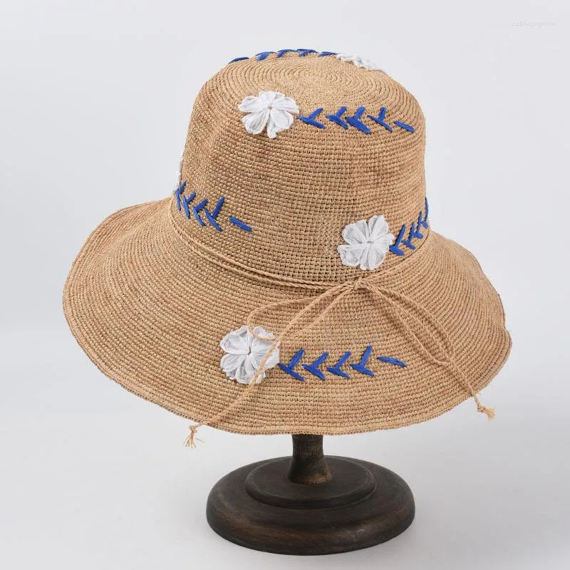 Wide Brim Hats Vacation Beach Accessories Womens 2023 Female Fashion Ladies Cap Glass Straw Flower Bucket Hat Chapeu Feminino