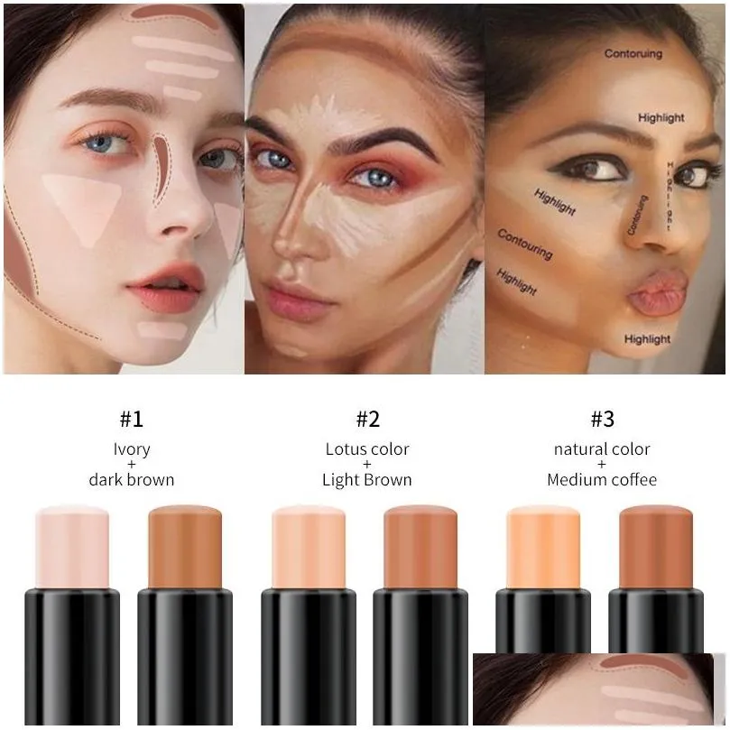 Bronzeadores Highlighters Yanqina Makeup Face Highlighter Stick Foundation Sticks Sticks Cream Destaque Reparo talkworm caneta no dhwc2