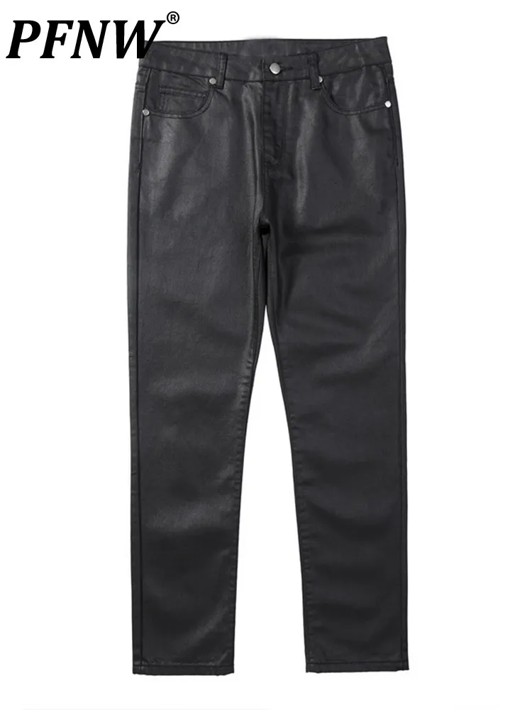 Herrenjeans PFNW Herren gewachste Jeans Baumwolle Gothic Darkwear High Street Mantel Herbstmode gerade solide schwarze schicke Denimhose 12A2908 230301