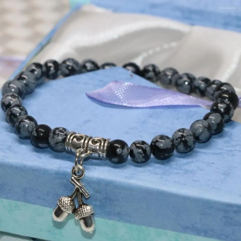 Strang 6 mm natürlicher Schneeflocken-Obsidian-Stein, runde Perlen, Armbänder, Vintage-Stil, hochwertige Perlen-Schmuckherstellung, 19,1 cm B1928