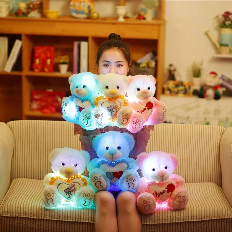 Light Up LED Teddy Bear Plush Toy Colorful Stuffed Animals Glowing Luminous Bears Dolls Pillow Gifts for Kids Girls