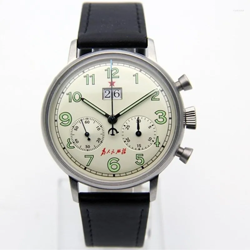 Montres-bracelets 2023 Vintage Chronographe 1963 Hommes Grand Calendrier ST1931 Mouvement Mouette Militaire Mécanique Montres Pilotes Multifonction