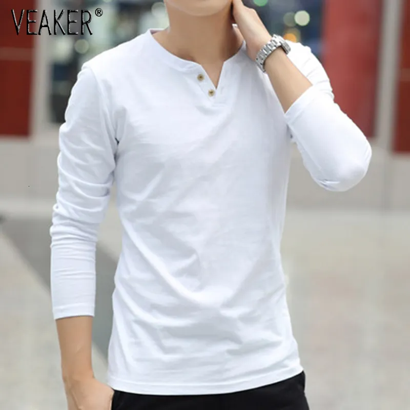 Erkek Tişörtler Erkek Sonbahar Keten Tişörtleri Erkek Uzun Kollu Çin Stil Tops Tshirt Düz Renk Beyaz Keten Pamuk Tişört M-3XL 230301