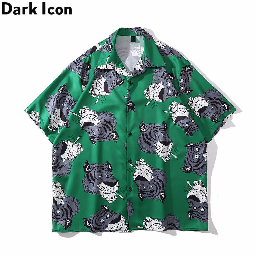 Men's Casual Shirts Dark Full Printed Green Shirt Men 2022 Summer Polo Shirt Light Weight Material Men's Shirt Z0224