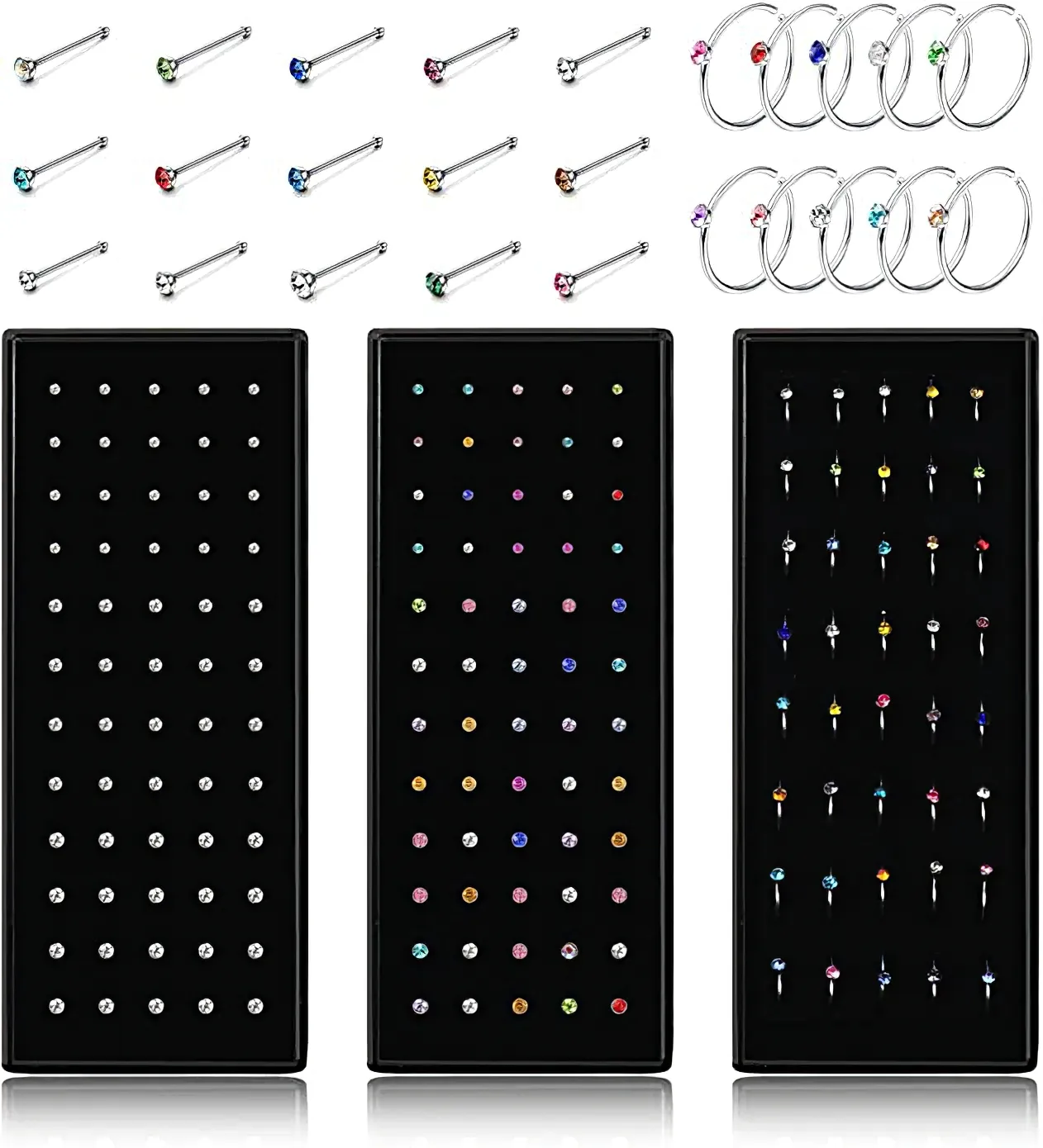 40pc Set Fashion Crystal C Formring Edelstahl mehrfarbiger Biegung Nasenstecker für Frauen Aro Nariz Anneau Nez Piercing