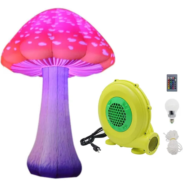 Free Standing  Led Inflatable Mushroom Straight Crooked Plant Model Outdoor Party Decoration with Full Prints Material with blower free ship