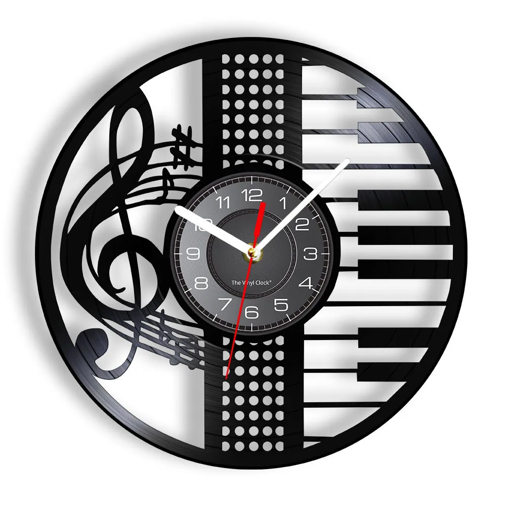 Wall Clocks Treble Clef Piano Vinyl CD Disc Wall Clock Musical Instrument Wall Watch With LED Vintage Retro Music Inspired Gift For Pianoist 230301