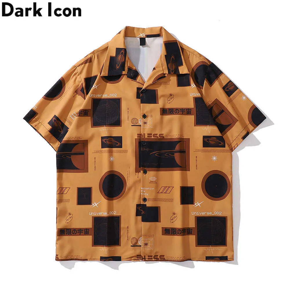 Men's Casual Shirts Dark Geometric Printed Street Fashion Men's Shirt Summer Thin Material Shirts Man Z0224