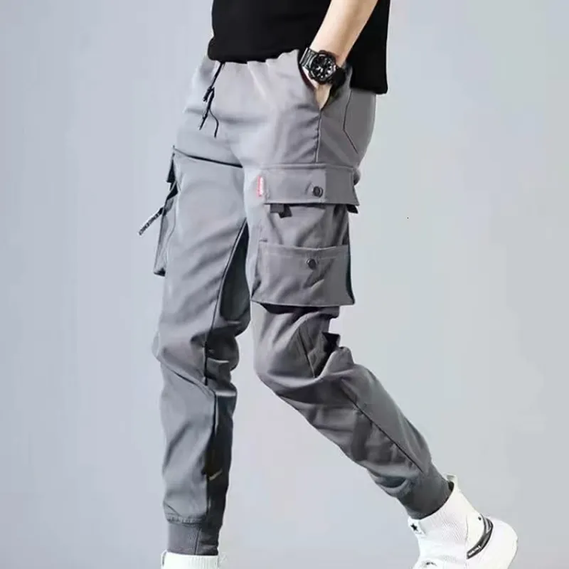 Spodnie damskie Capris Boy Multi Pockets Cargo Harem Spodnie Streetwear Hip Hop Black Grey Casual Męskie Joggers Modne harajuku mężczyzn Punk Pants 230301