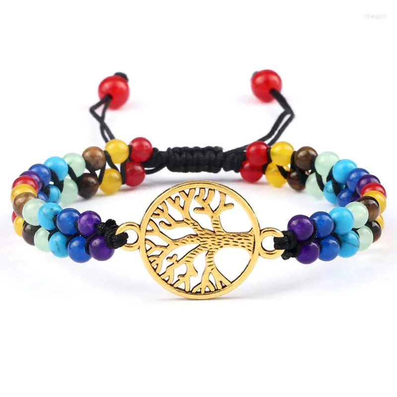 Strand 7 Chakra Healing Yoga Reiki Bracelet Perles De Pierre Naturelle Tressé À La Main Femmes Hommes Arbre De Vie Charme BraceletsBangles Bijoux