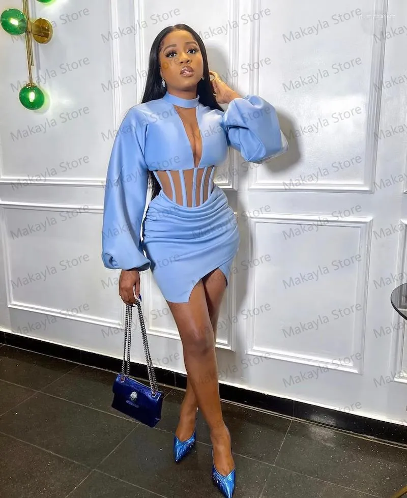 Abiti Da Festa Sky Blue Sexy Short Prom Aso Ebi Corsetto Puff