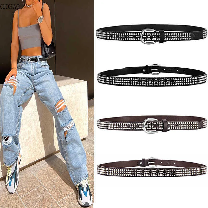 Belts Women's belt metal punk rock INS fashion women's belt alloy D buckle rivet luxury design waistband casual wild jeans band Z0228