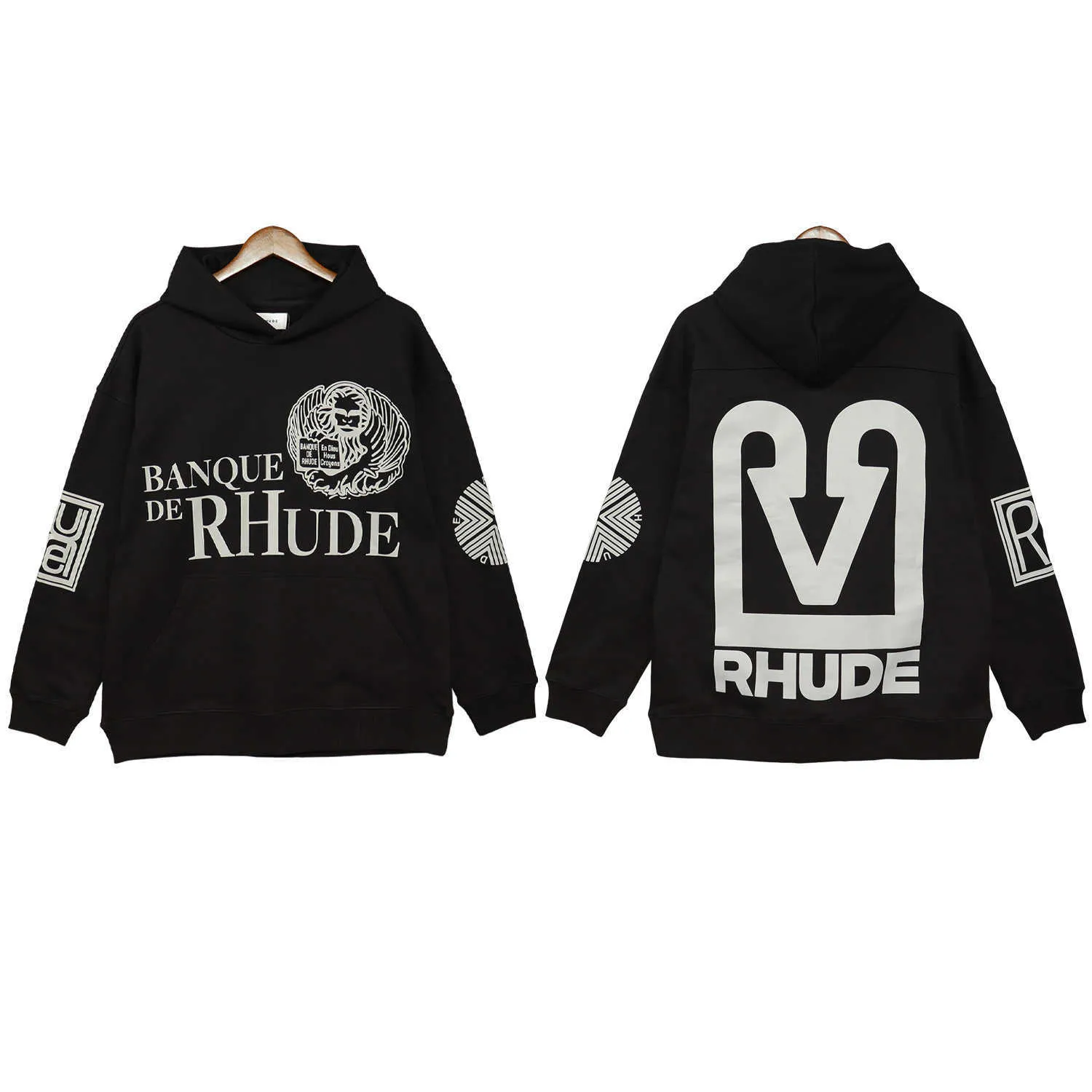 그리고 고전자 가을 겨울 패션 Rhude 남자와 여자 애호가 하이 그램 무거운 후드 스웨터 까마귀