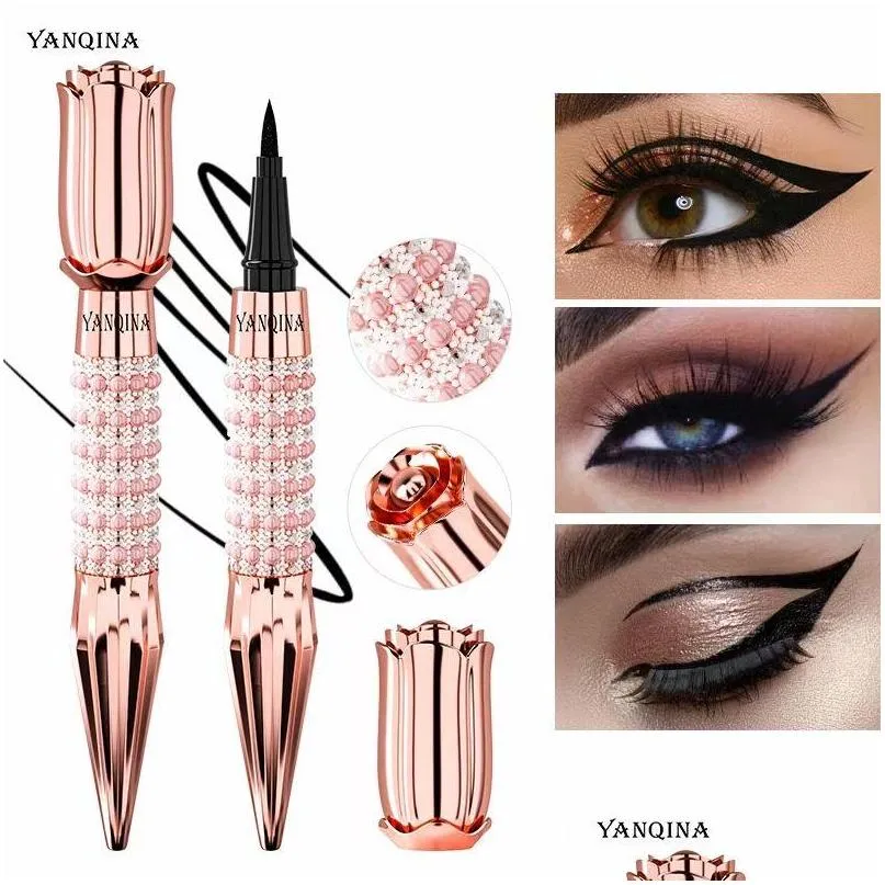 Eyeliner Yanqina Queens Scepter Gold Rose Liquid Pen Jet Black Eyeliner Wasserdicht Schweißfest Antiblooming 24H Langanhaltend Schnell Dr Dhf6I