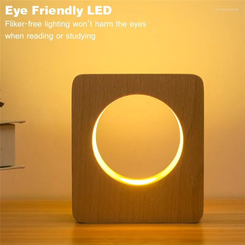 Lampes de table créatives en bois massif lampe à LED USB charge Dimmable chevet veilleuse luminaire à la maison