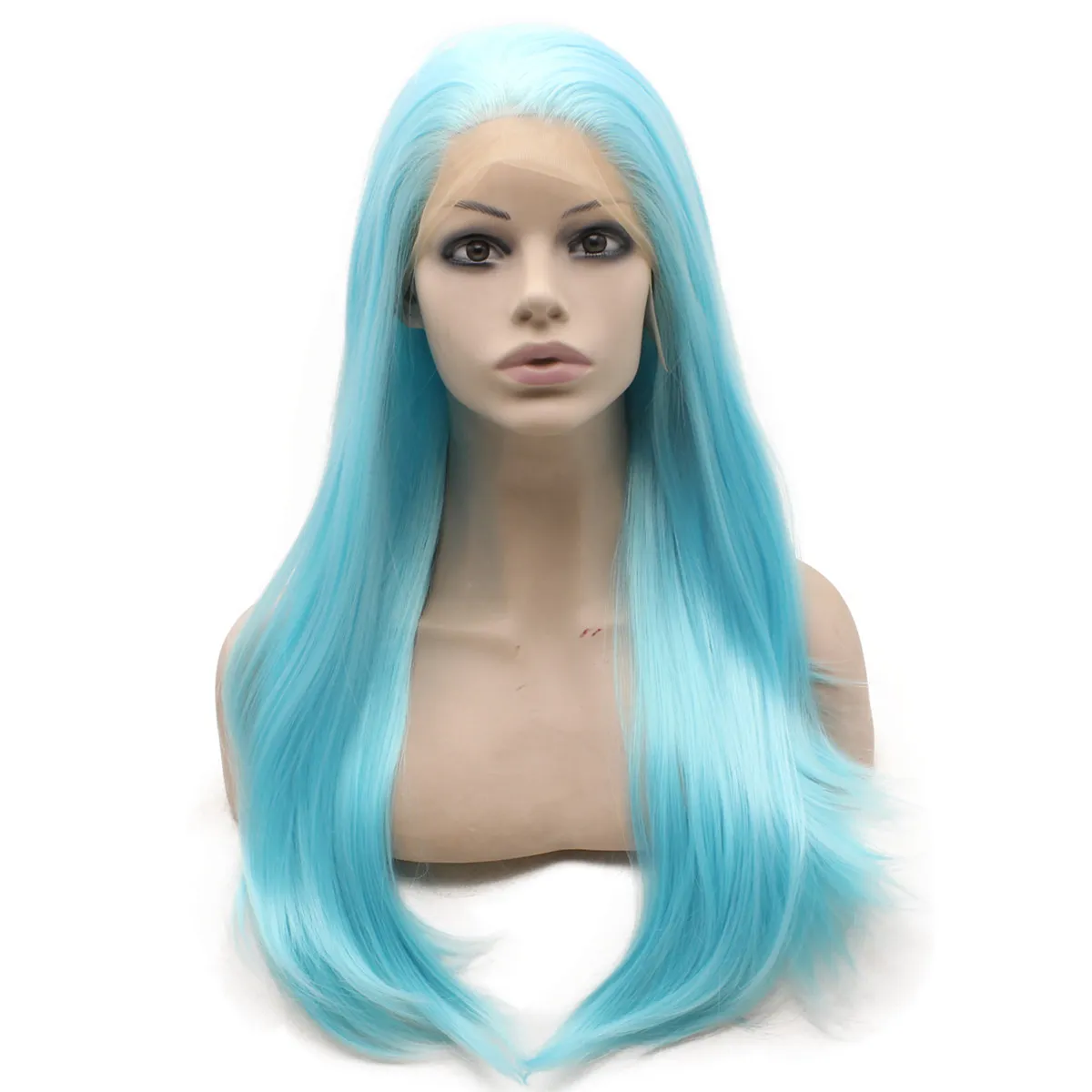 24 "Longo Longo azul claro Wig Synthetic Lace Front Wig Drag Queen Cosplay Party Wig