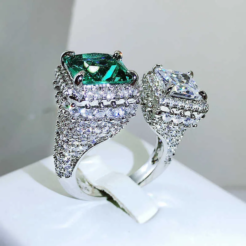 Кластерные кольца преувеличенные красочные сокровища Зеленый изумрудный квадратный кольцо циркона.