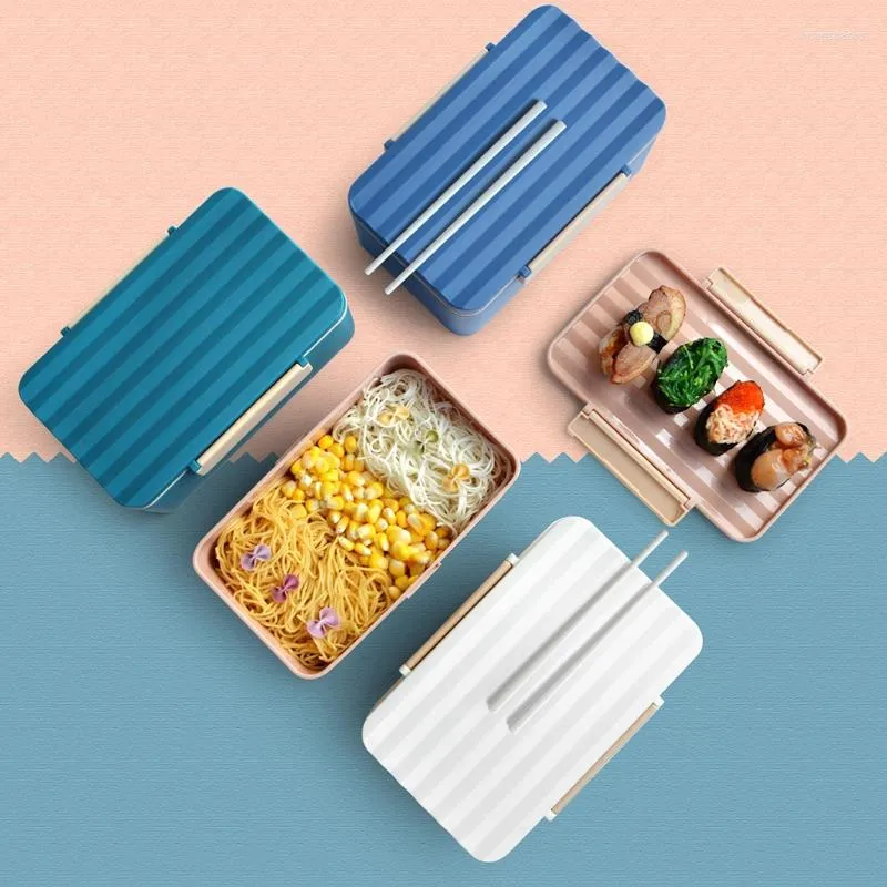 Servis uppsättningar 900 ml plast Bento Box Creative Wave Lid Microwave Lunchbox Container School Office Worker Lunch